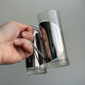 2 Vintage 60s Atomic Space Age Insulated Glass Cups Stainless Removable Handles